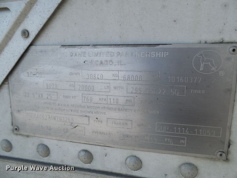 image for item DI0622 2010 Great Dane SUP-114-11053 refrigerated van trailer