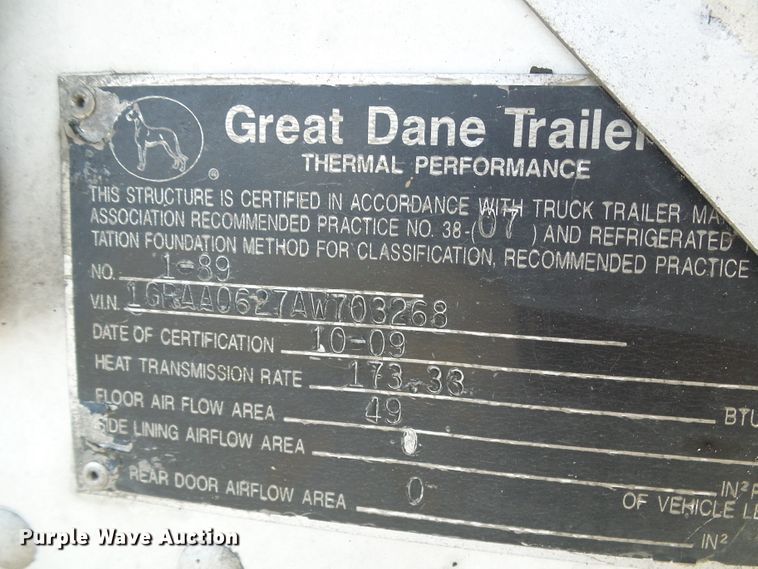 image for item DI0622 2010 Great Dane SUP-114-11053 refrigerated van trailer