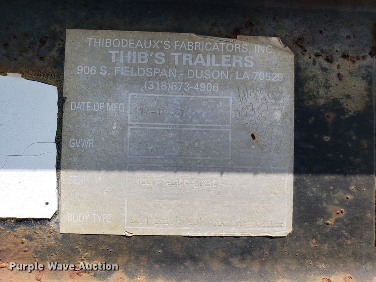 image for item ET9811 2001 Thibodeaux drop deck trailer