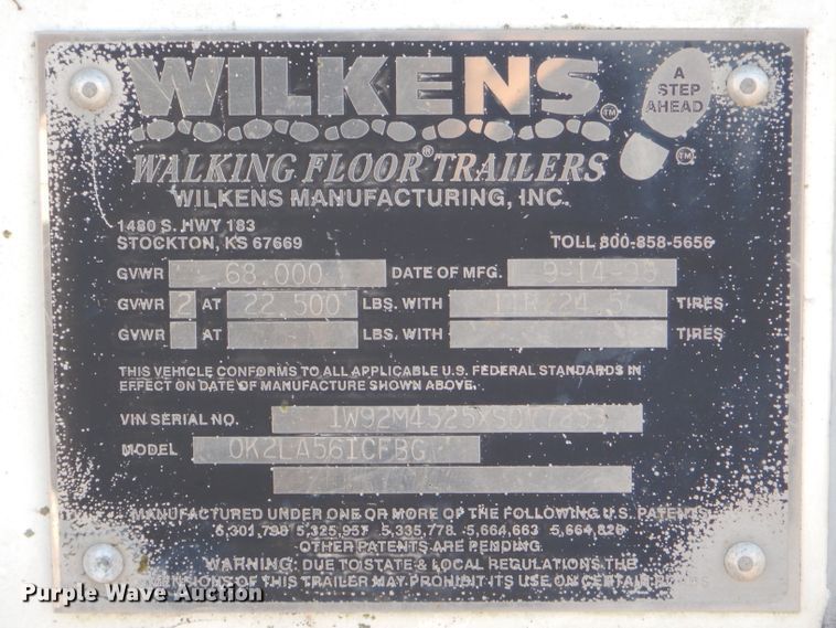 image for item FC9888 1999 Wilkins OK2LA56ICFBG walking floor trailer
