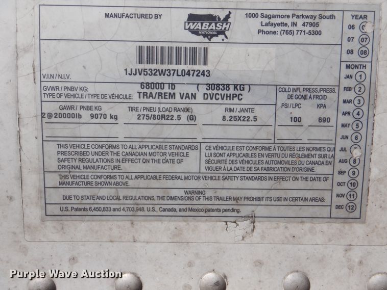 image for item FT9446 2007 Wabash National dry van trailer