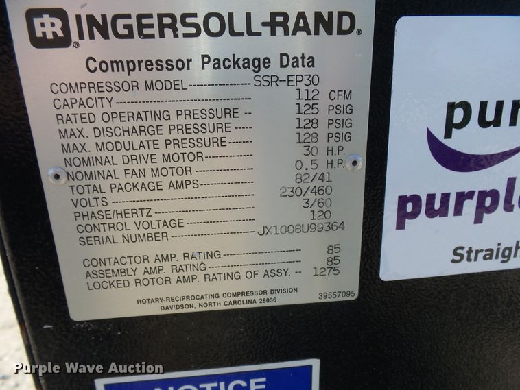 image for item DA3622 Ingersoll Rand SSR-EP30 air compressor