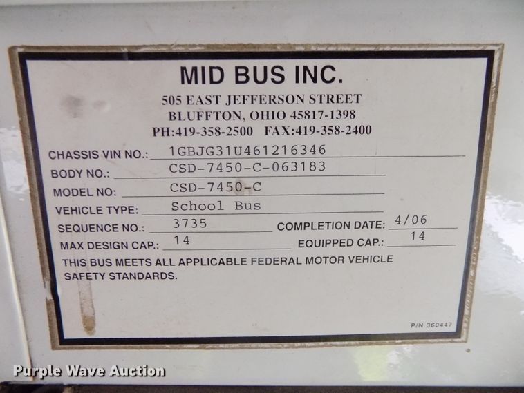 image for item DE7765 2006 Chevrolet Express G3500 school bus