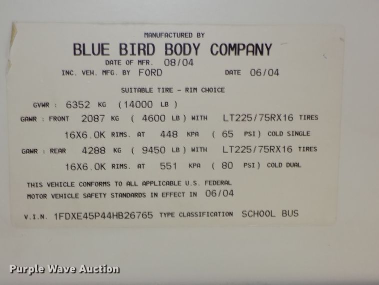 image for item DE7766 2004 Ford E450 school bus