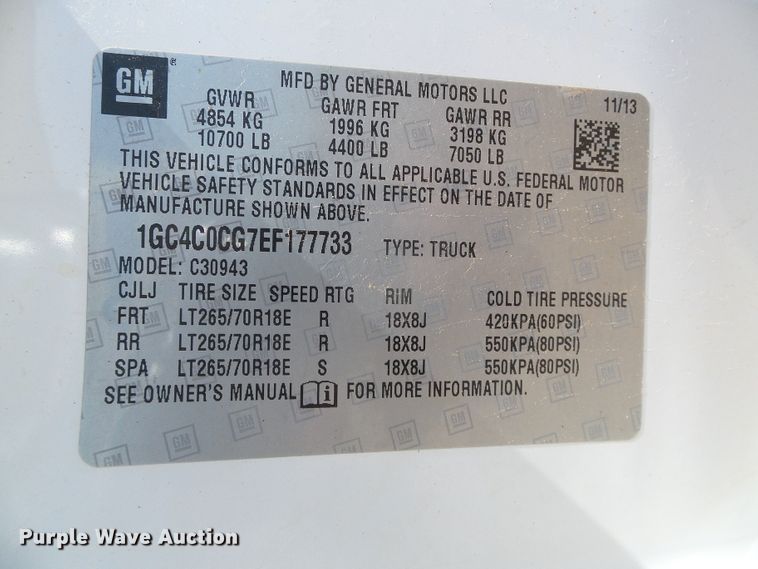 image for item DG0185 2014 Chevrolet Silverado 3500HD Crew Cab flatbed pickup truck