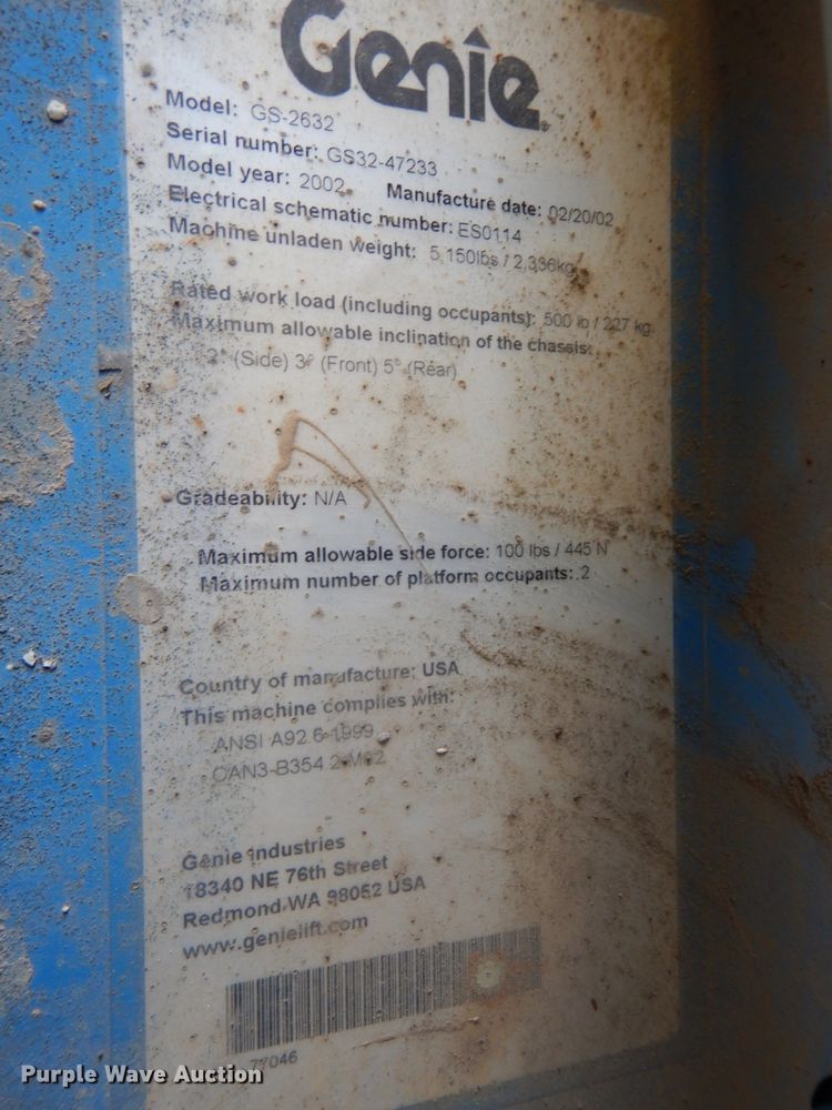 image for item DH2569 2002 Genie GS-2632 scissor lift