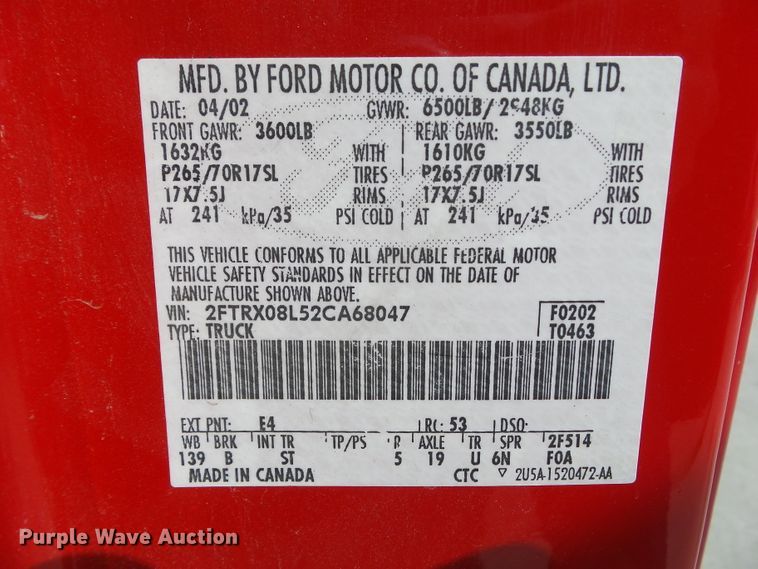 image for item EM9823 2002 Ford F150 XLT SuperCab pickup truck