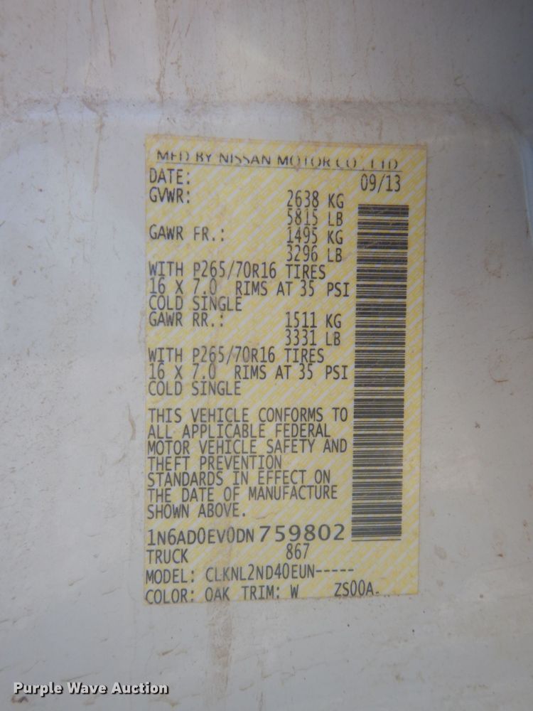 image for item FT9482 2013 Nissan Frontier Crew Cab pickup truck