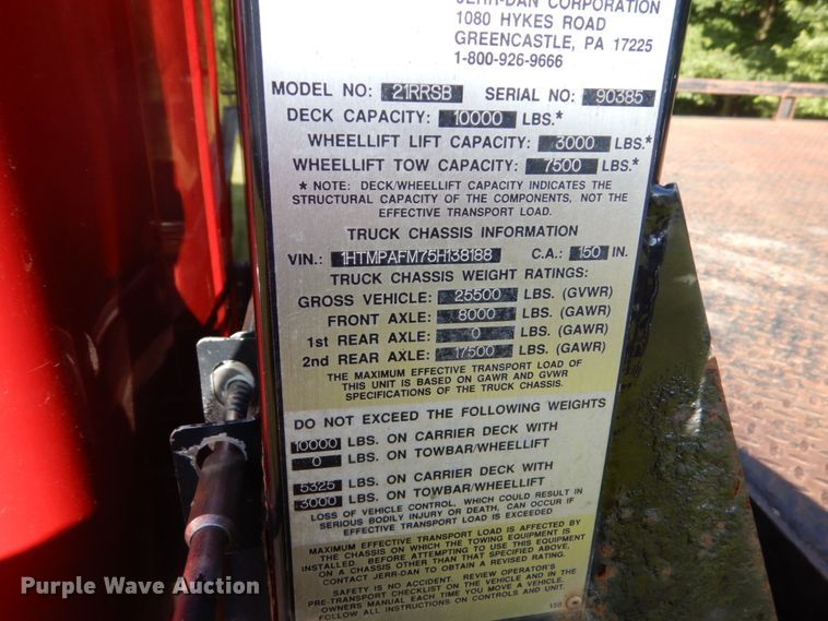 image for item FU9415 1999 International 4700 rollback truck