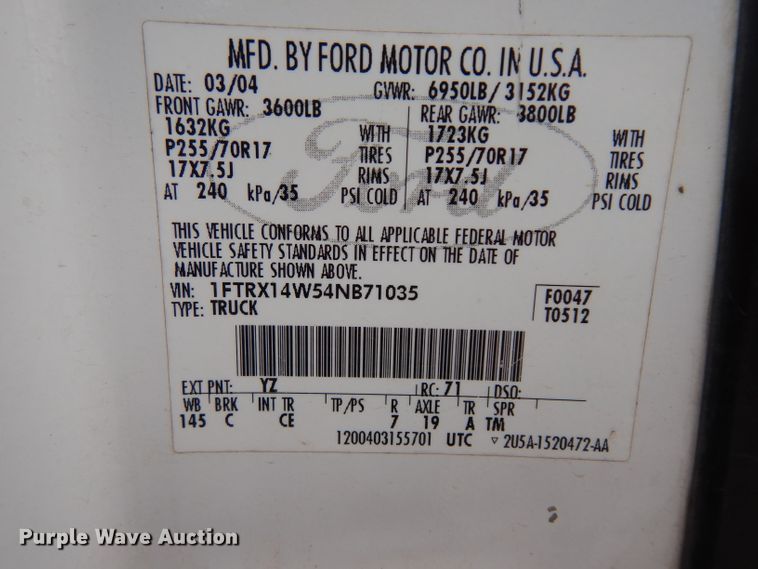 image for item GG9185 2004 Ford F150 Super Cab pickup truck