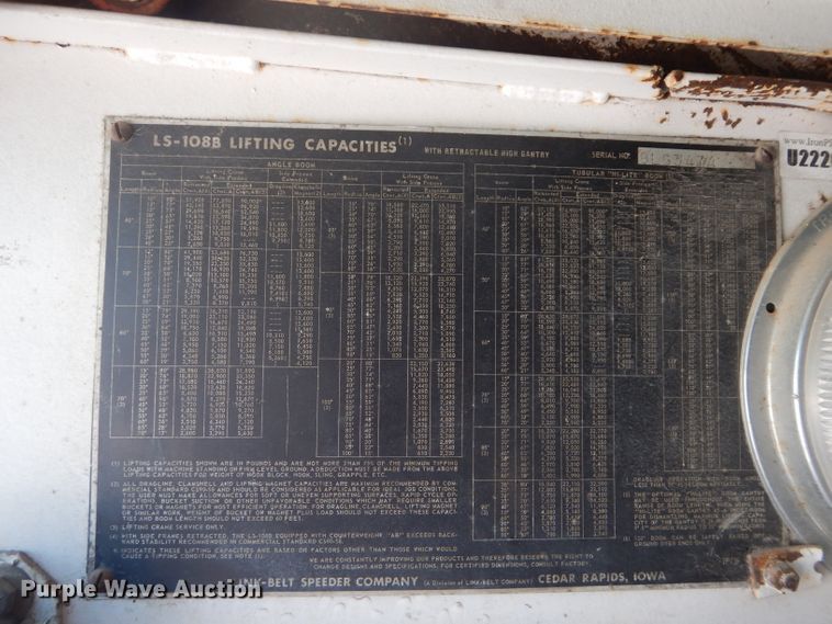 image for item DE2387 1967 Link-Belt LS-108B crane