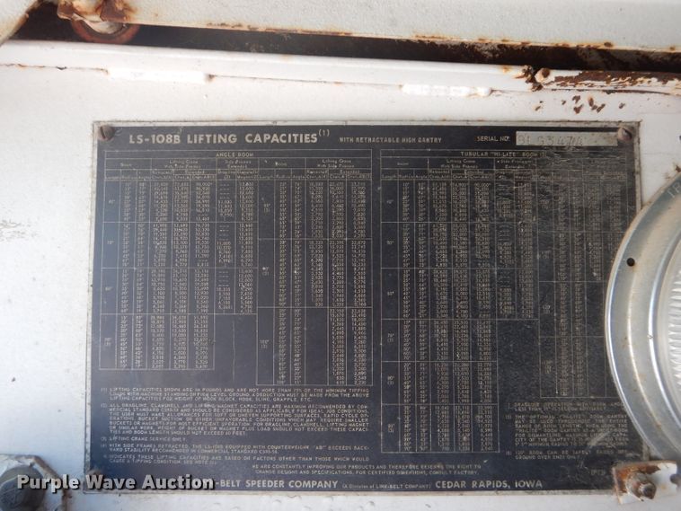 image for item DE2387 1967 Link-Belt LS-108B crane