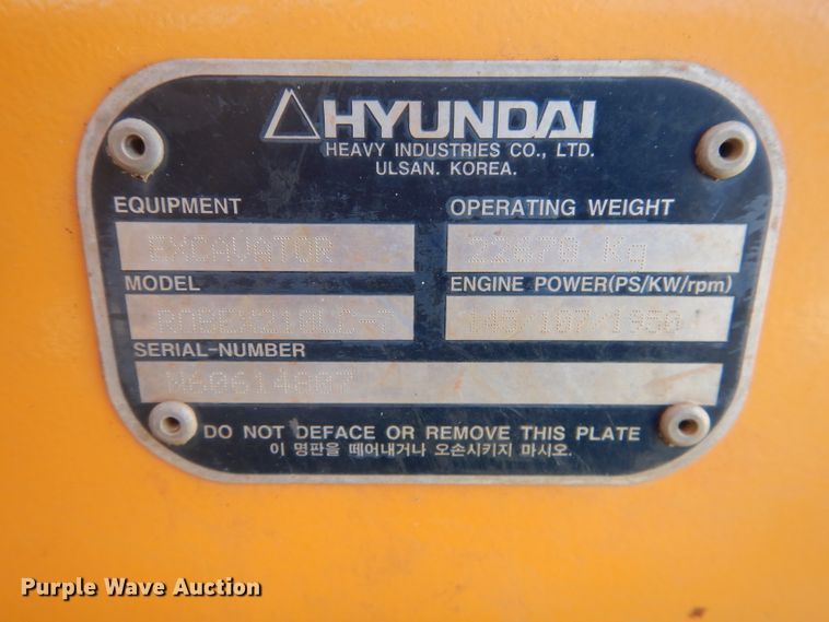 image for item DE2391 2006 Hyundai Robex 210LC-7 excavator
