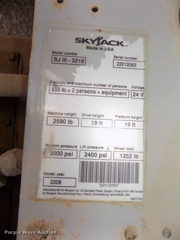 image for item DG2416 2008 Sky Jack SJIII 3219 scissor lift