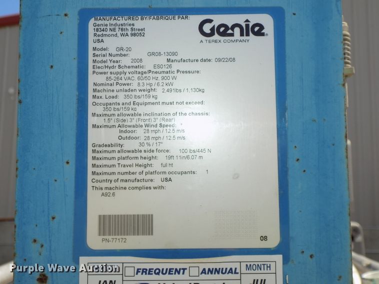 image for item DG2422 2008 Genie GR20 vertical lift