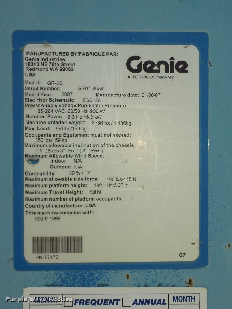 image for item DG2423 2007 Genie GR20 vertical lift