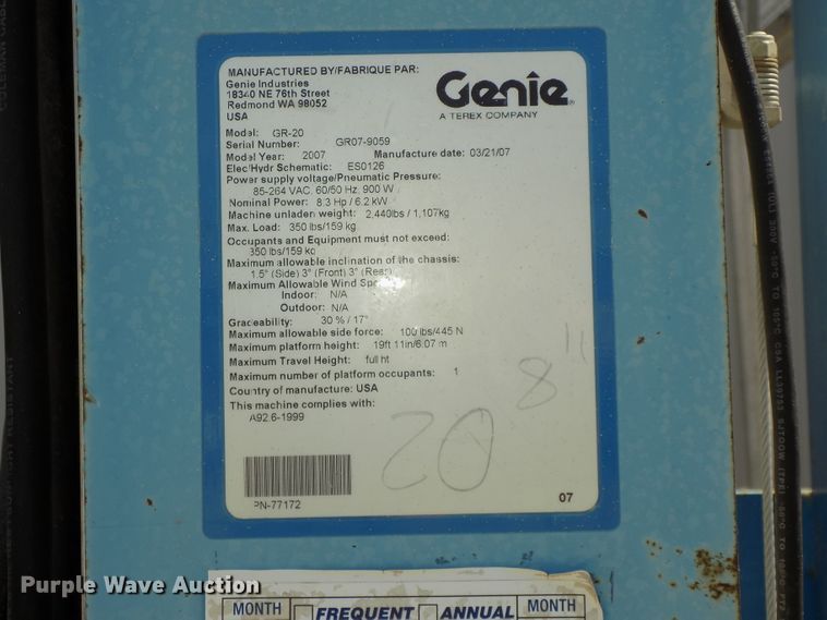 image for item DG2427 2007 Genie GR20 vertical lift