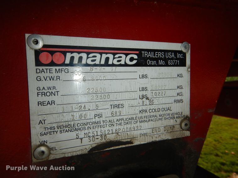 image for item DG4946 2008 CPS Manac TSD30 barrel end dump trailer