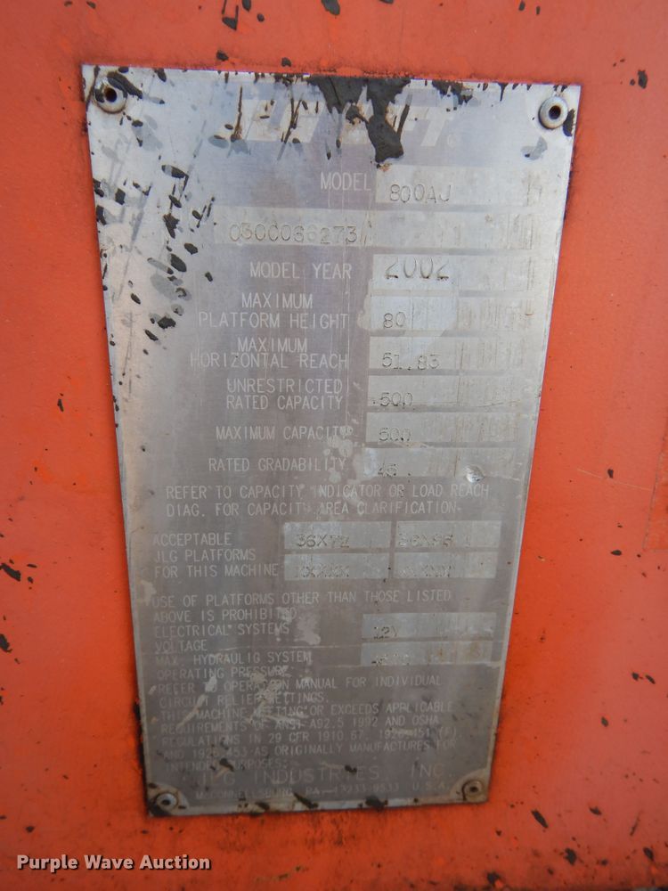 image for item DH3559 2002 JLG 800AJ boom lift