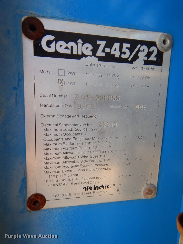 image for item DH3561 1995 Genie Z-45/22 boom lift