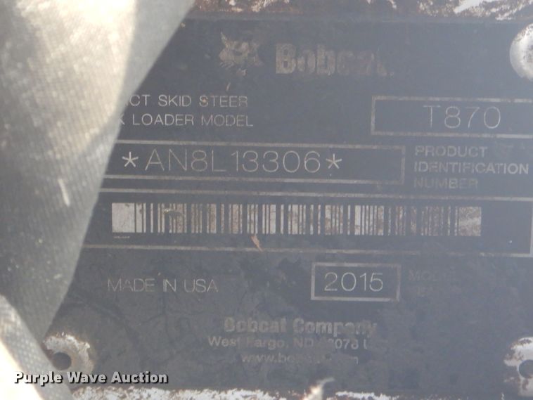 image for item FC9928 2015 Bobcat T870 skid steer