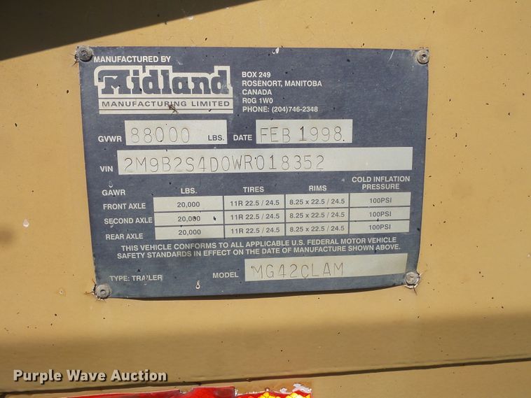 image for item FU9389 1998 Midland MG42CLAM bottom dump trailer