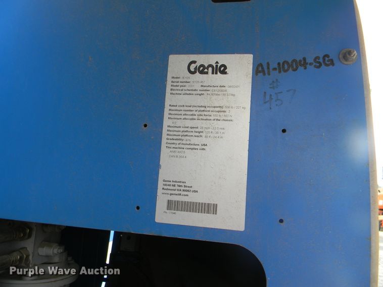 image for item G1935 2002 Genie S-125 boom lift