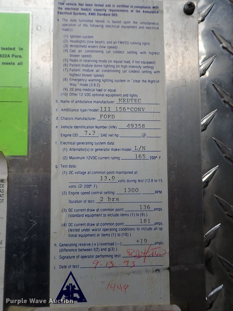 image for item DE1033 1993 Ford Econoline E350 ambulance