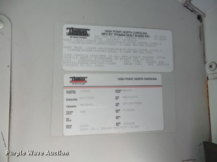 image for item DE2376 2005 Thomas Built Saf-T-Liner MVP EF school bus