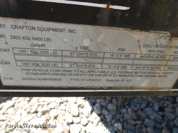 image for item DE7964 2011 Rivercraft utility trailer