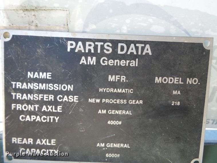 image for item DE7965 1987 Am General Hummer H1 SUV