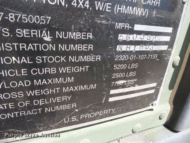 image for item DE7965 1987 Am General Hummer H1 SUV