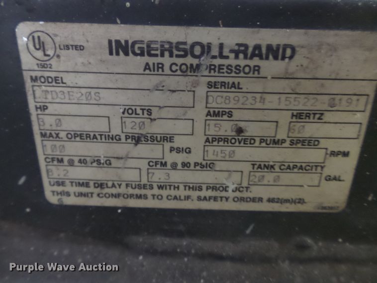 image for item DE7973 Ingersoll Rand LTD3EZ0S air compressor