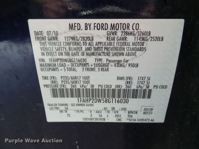 image for item DF0798 2011 Ford Taurus SE