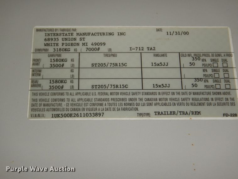 image for item DG4853 2001 Interstate sewer camera system trailer