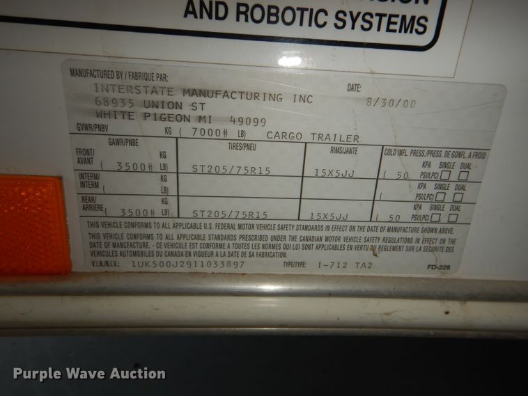 image for item DG4853 2001 Interstate sewer camera system trailer