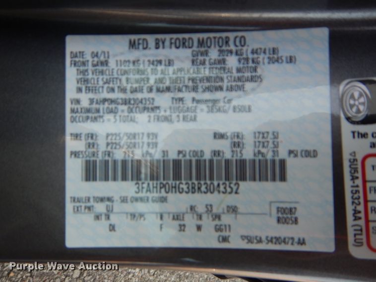 image for item DH2552 2011 Ford Fusion