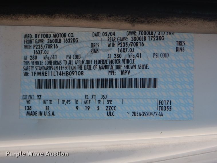 image for item FC9932 2004 Ford E150 van