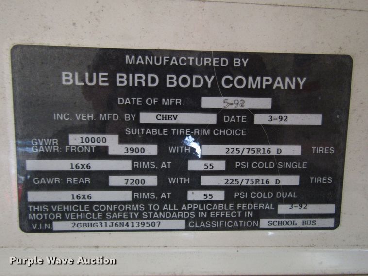 image for item FO9339 1992 Chevrolet G30 school bus