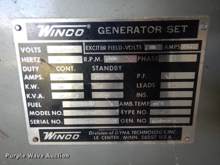 image for item GG9158 Winco B35CS-17R/D generator
