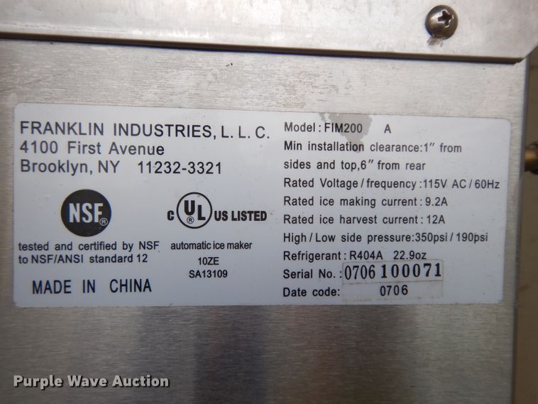 image for item GI9273 Franklin FIM200 ice machine