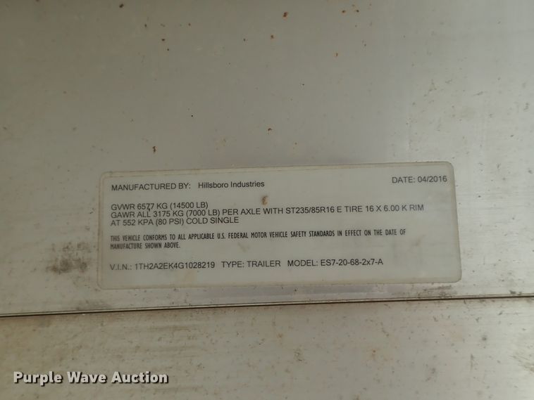 image for item DE1018 2016 Hillsboro Endura livestock trailer