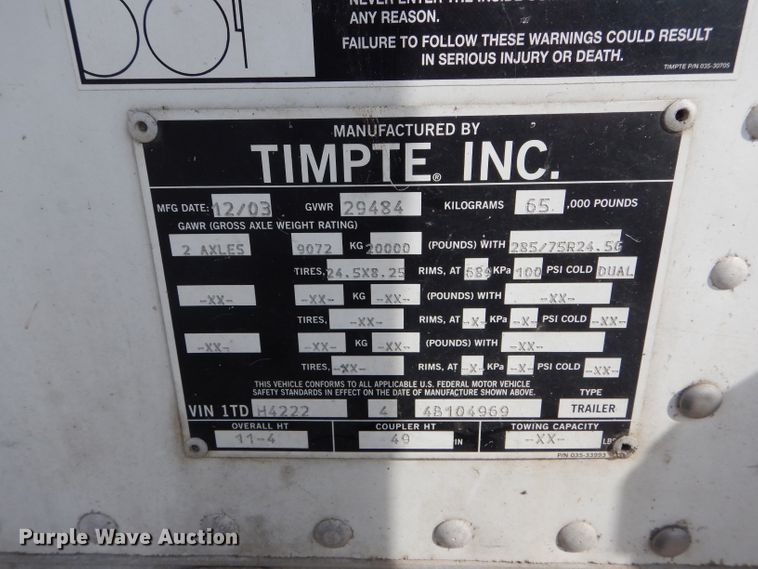 image for item DH6130 2004 Timpte double hopper bottom grain trailer