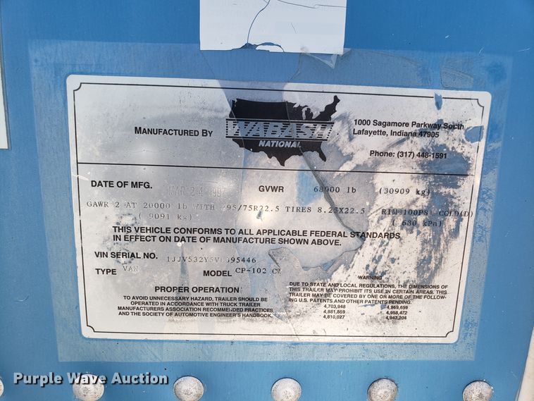 image for item DH2835 1997 Wabash dry van trailer