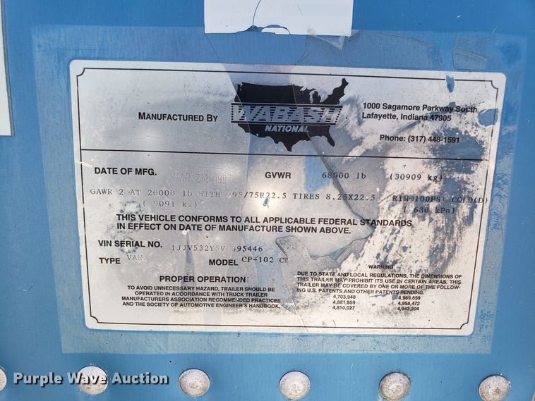 image for item DH2835 1997 Wabash dry van trailer