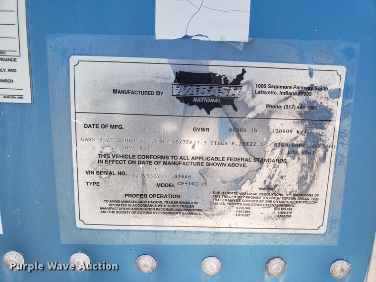 image for item DH2835 1997 Wabash dry van trailer
