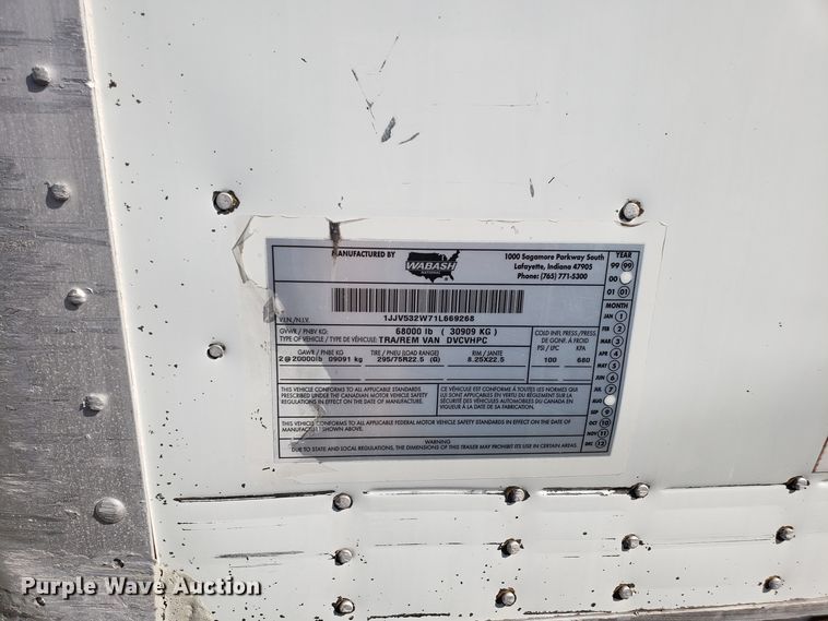 image for item DH2836 2001 Wabash dry van trailer