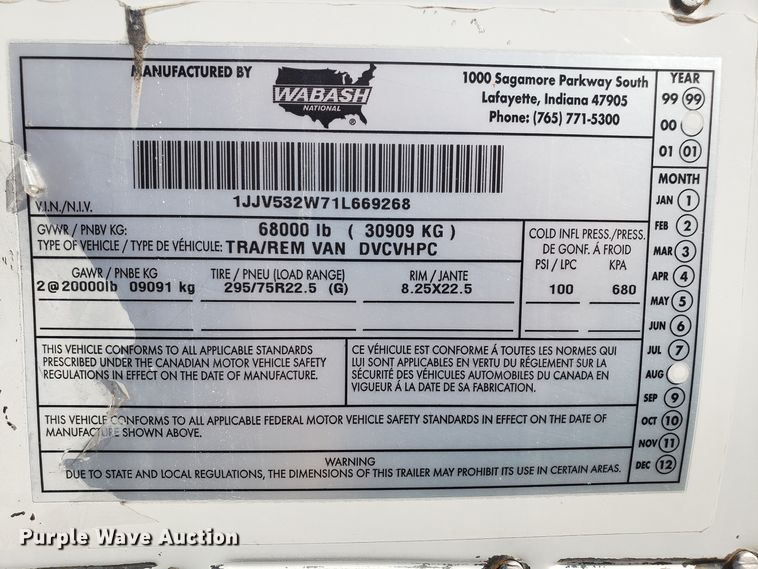 image for item DH2836 2001 Wabash dry van trailer