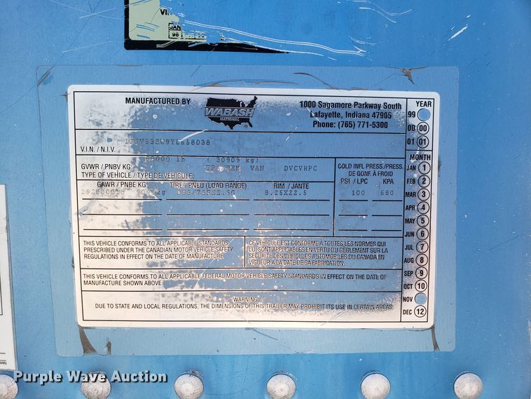 image for item DH2837 2000 Wabash dry van trailer