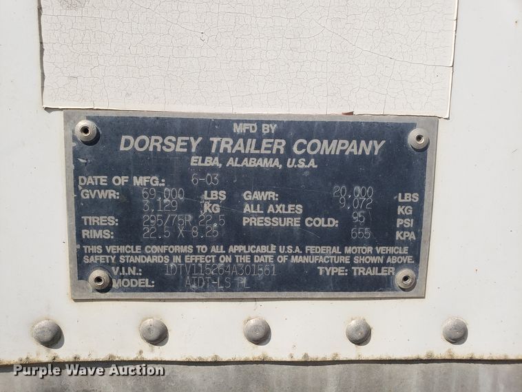 image for item DH2841 2004 Dorsey dry van trailer